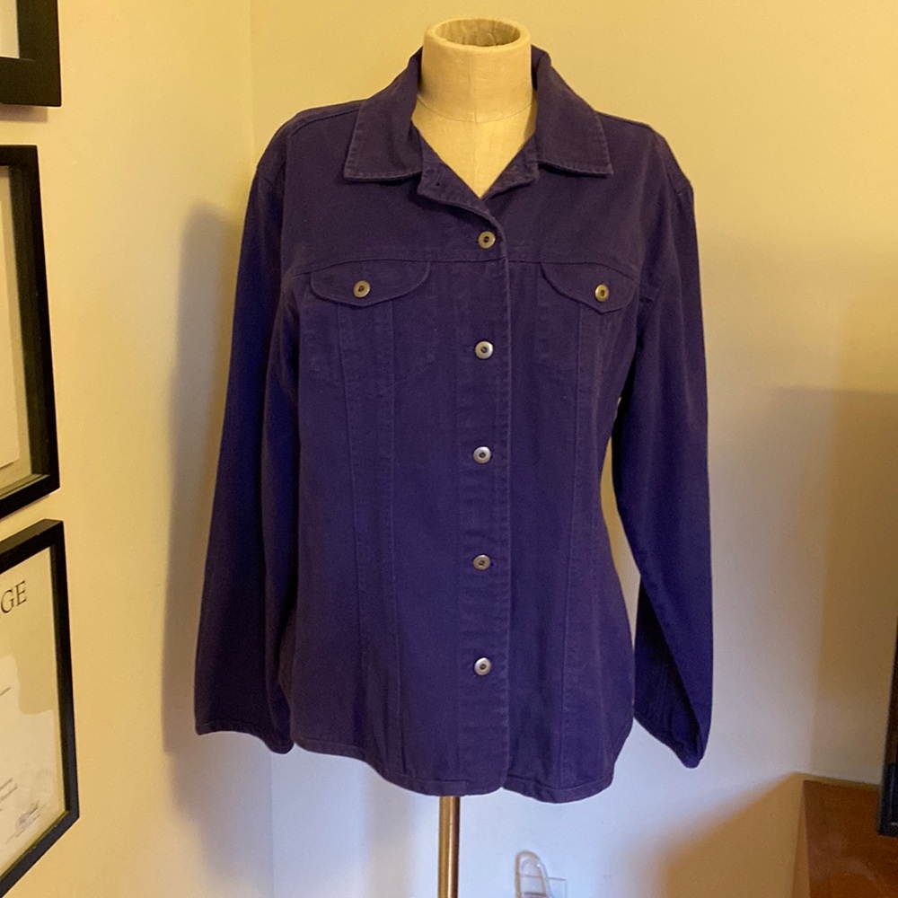 Chico’s Button Up Purple Lightweight Jean Blouse Jacket Size 2.